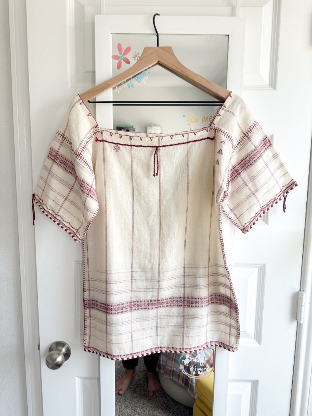 V. de Vinster Small Hand Embroidered Woven Boho Peasant Blouse Top S